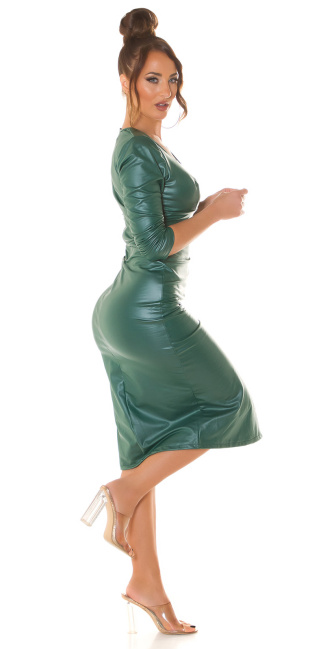 faux leather longsleeve dress Green
